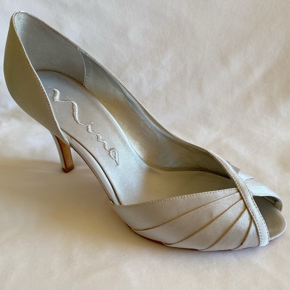 Nina 3” metallic silver satin peep-toe heels - Picture 7 of 9